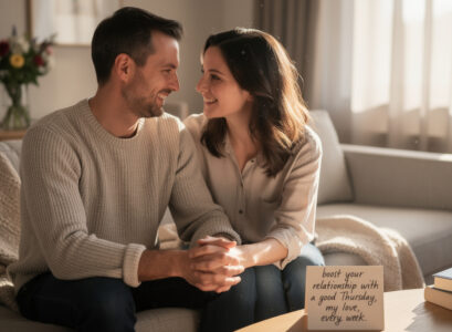 renforcez votre relation chaque semaine en envoyant un chaleureux 'bon jeudi mon amour' et partagez des moments de tendresse et de complicité.