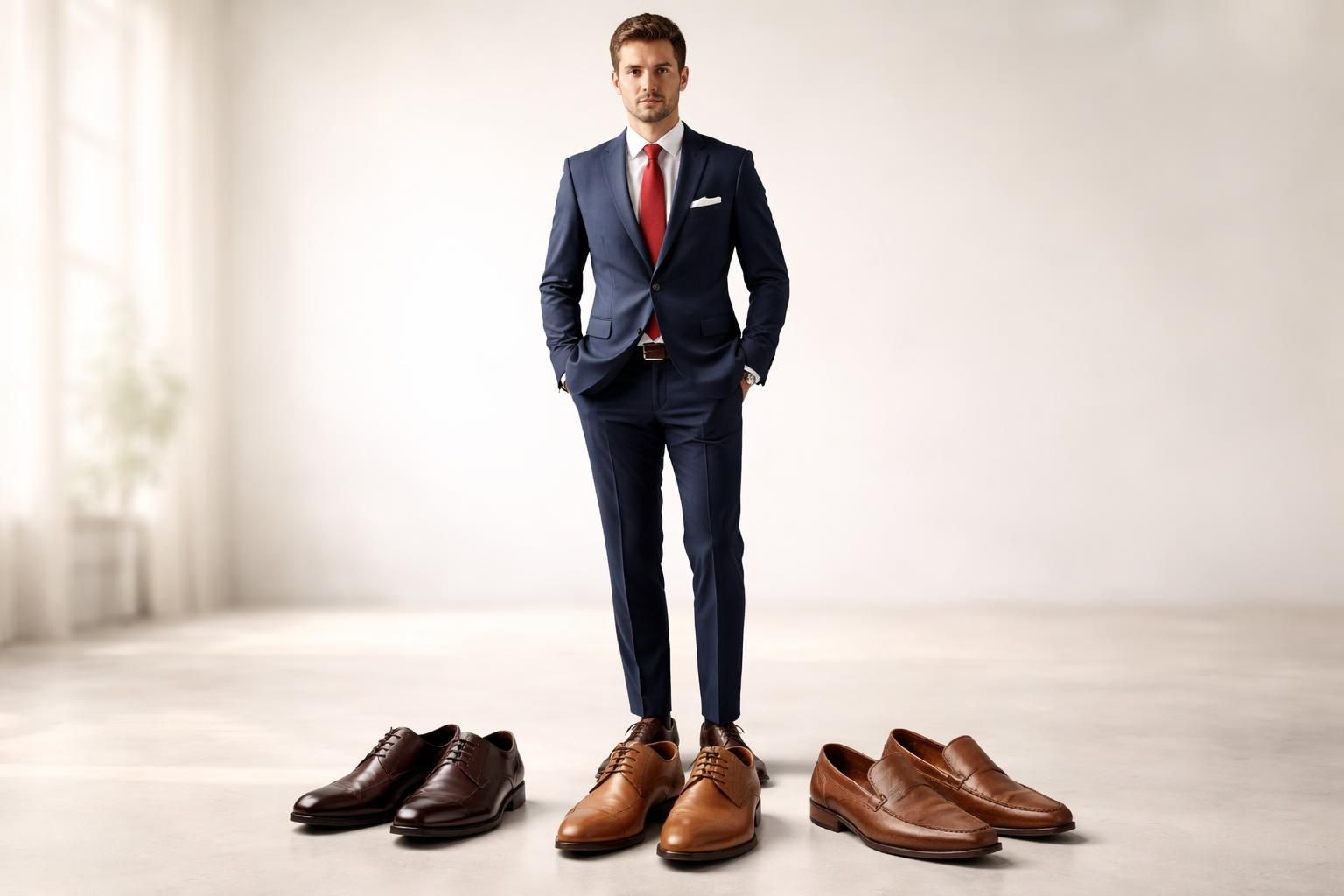 découvrez comment choisir la chaussure marron idéale pour accompagner un costume bleu et une cravate rouge, afin de créer un look élégant et harmonieux.