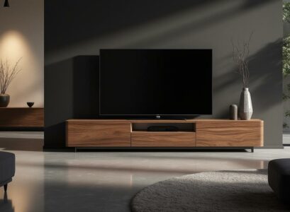 découvrez le meuble tv kaorka k16 xs 120cm en noyer, un élément essentiel pour sublimer votre salon moderne. alliant élégance et fonctionnalité, il offre un design raffiné et un espace de rangement pratique pour tous vos appareils multimédias.