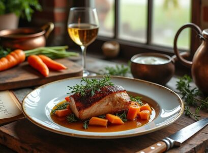 découvrez la recette traditionnelle du magret de canard accompagné d'une sauce au foie gras, un plat riche en histoire et en saveurs du terroir français.