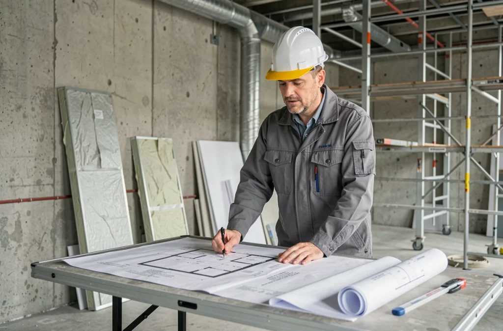 Entrepreneur en rénovation et chauffage sur un chantier résidentiel à Éragny